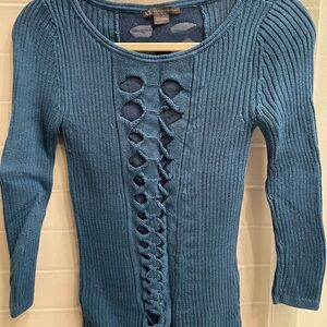 Teal Armani Exchange designer ribbed lightweight cotton sweater.